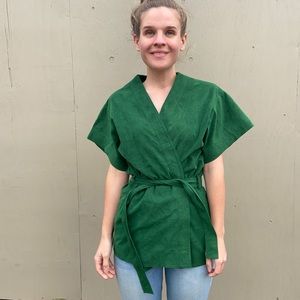 Emerald Green Microsuede Kimono Top Haori